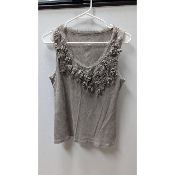International Concepts (INC) Grey Tank with Fabric Flowers - Picture 1 of 2